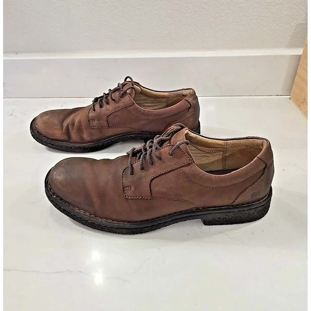 Born Shoes Mens 12 Suede Leather Oxford Lace Up Handcrafted Brown Casual Comfort